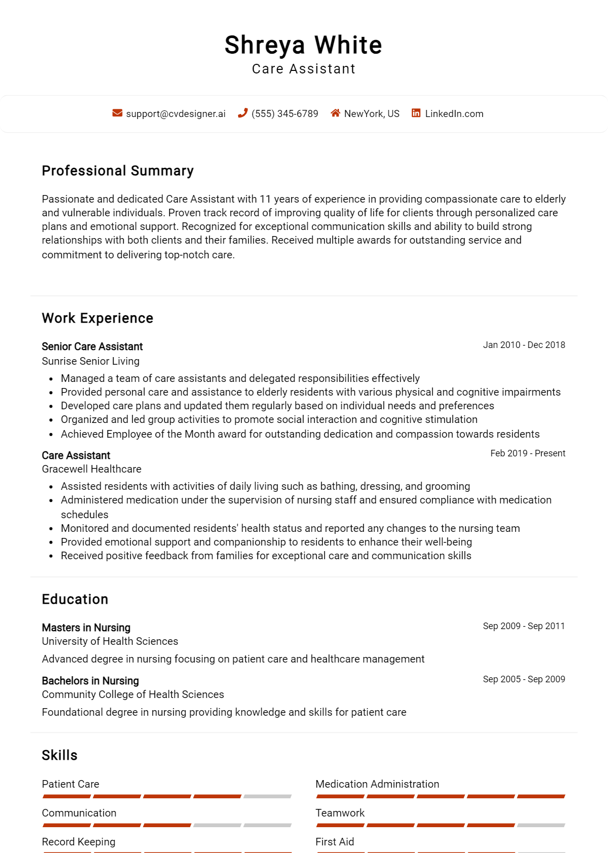 Care Assistant Resume Example