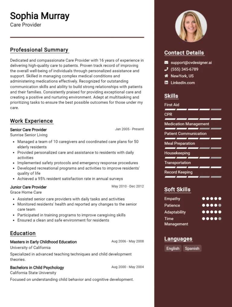 Care Provider CV Example For 2025: Ultimate Guide