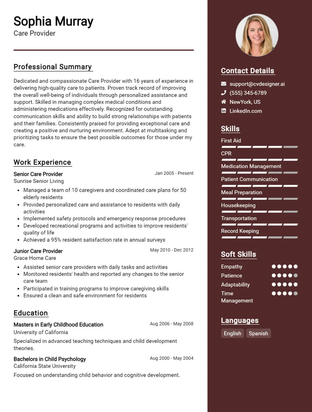 Care Provider CV Example