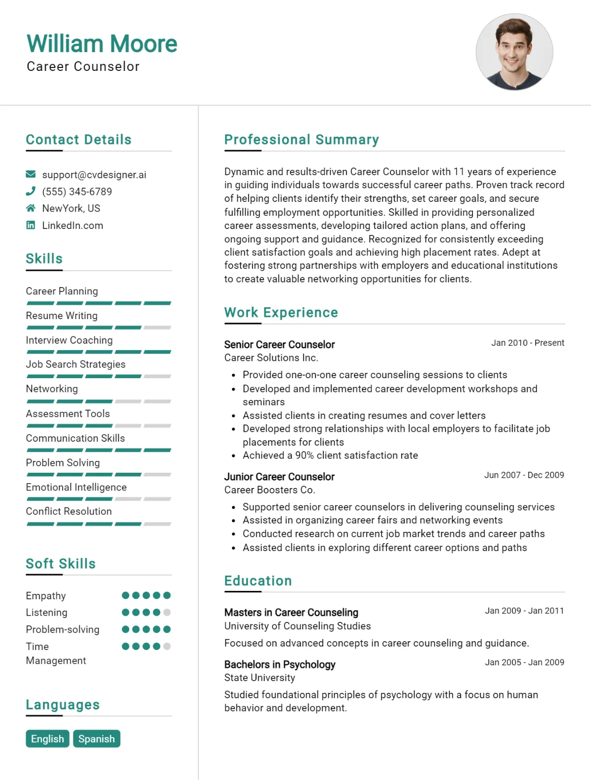 Career Counselor CV Example