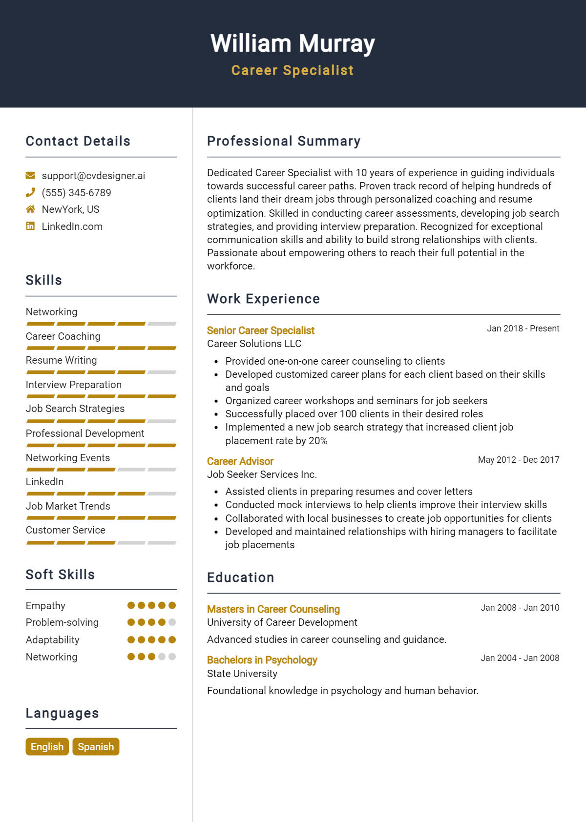 Career Specialist Resume Example