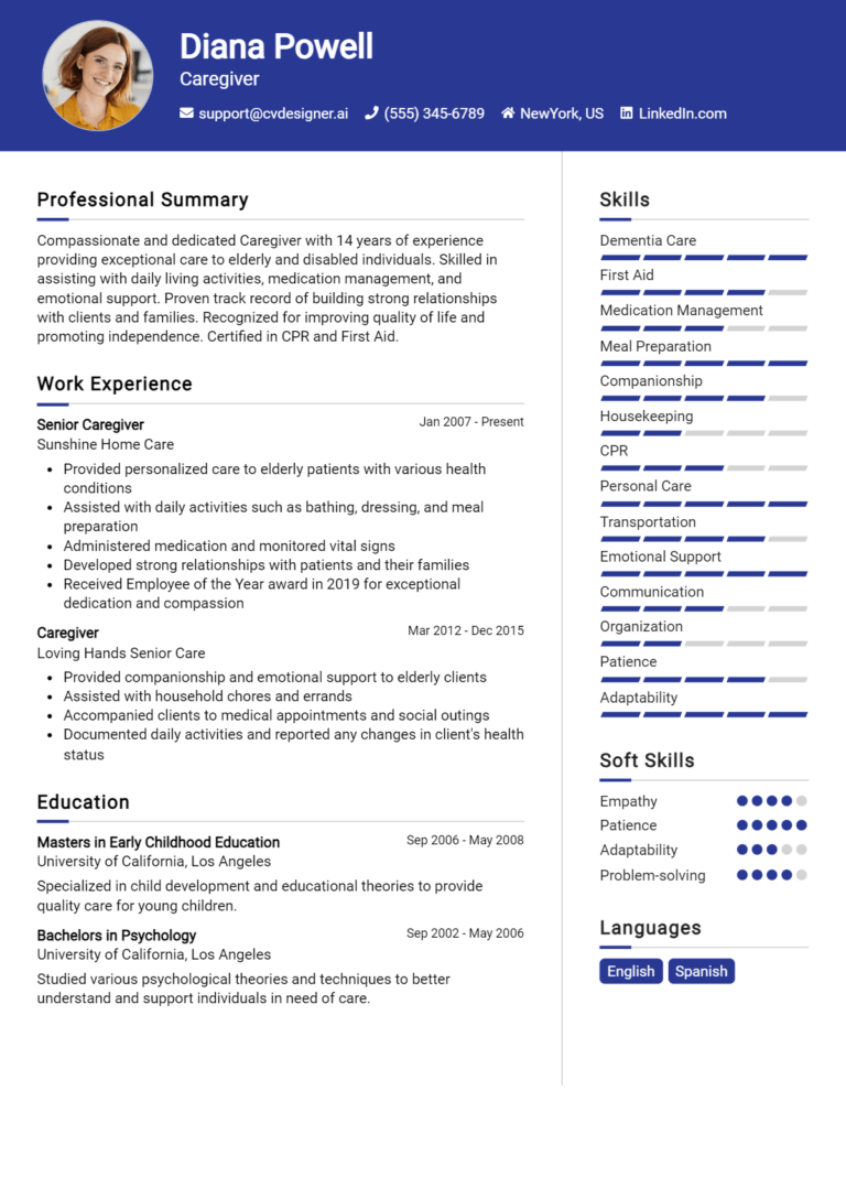 Caregiver Resume Example for 2025: Examples & Free Templates