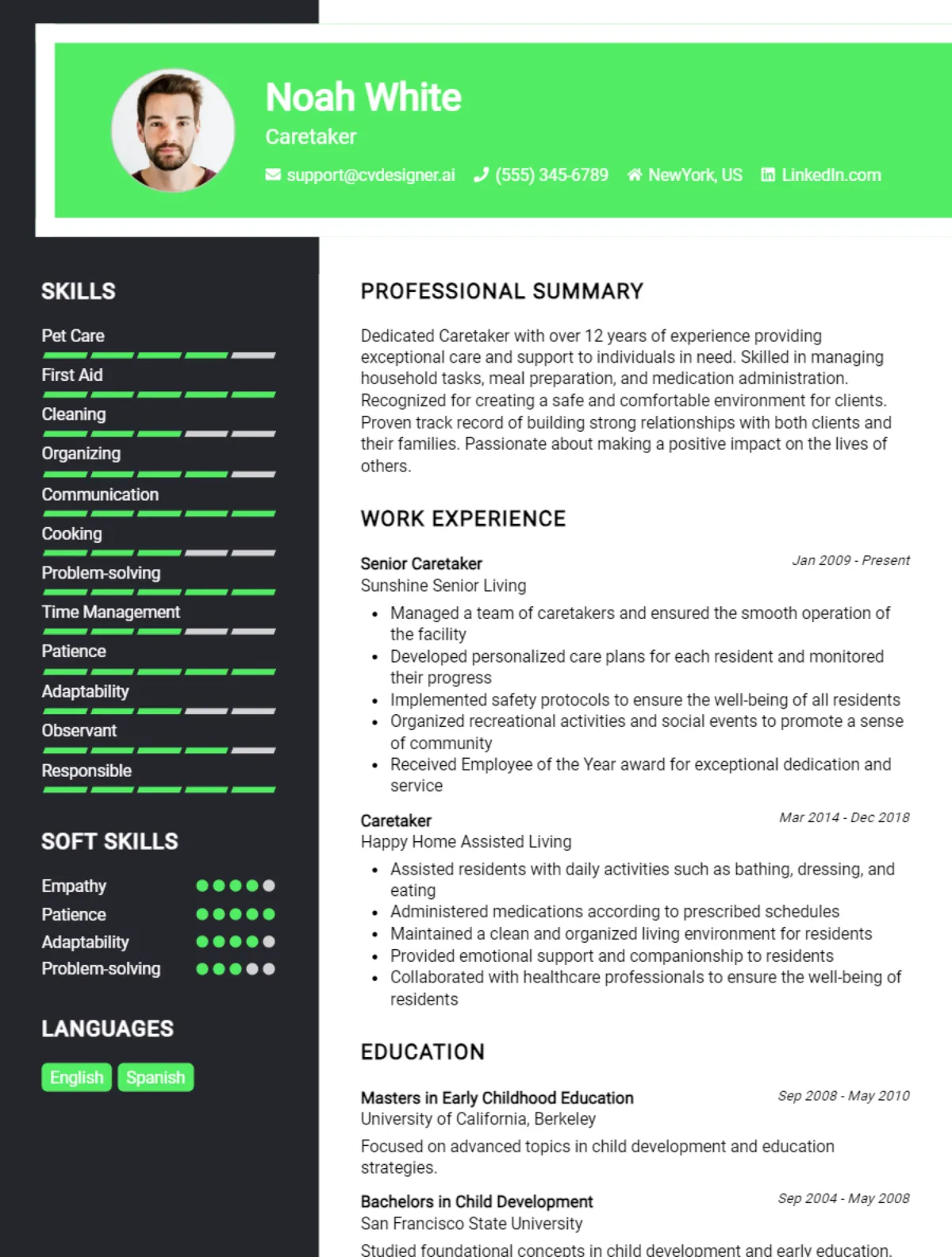 Caretaker CV Example