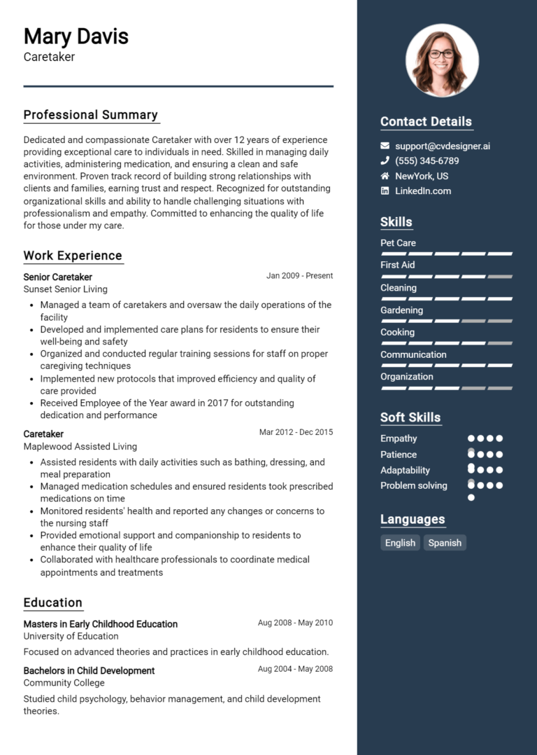 Caretaker Resume Example for 2025: How to Create a Professional CV