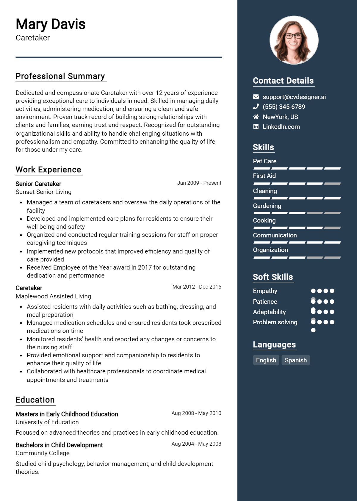Caretaker Resume Example