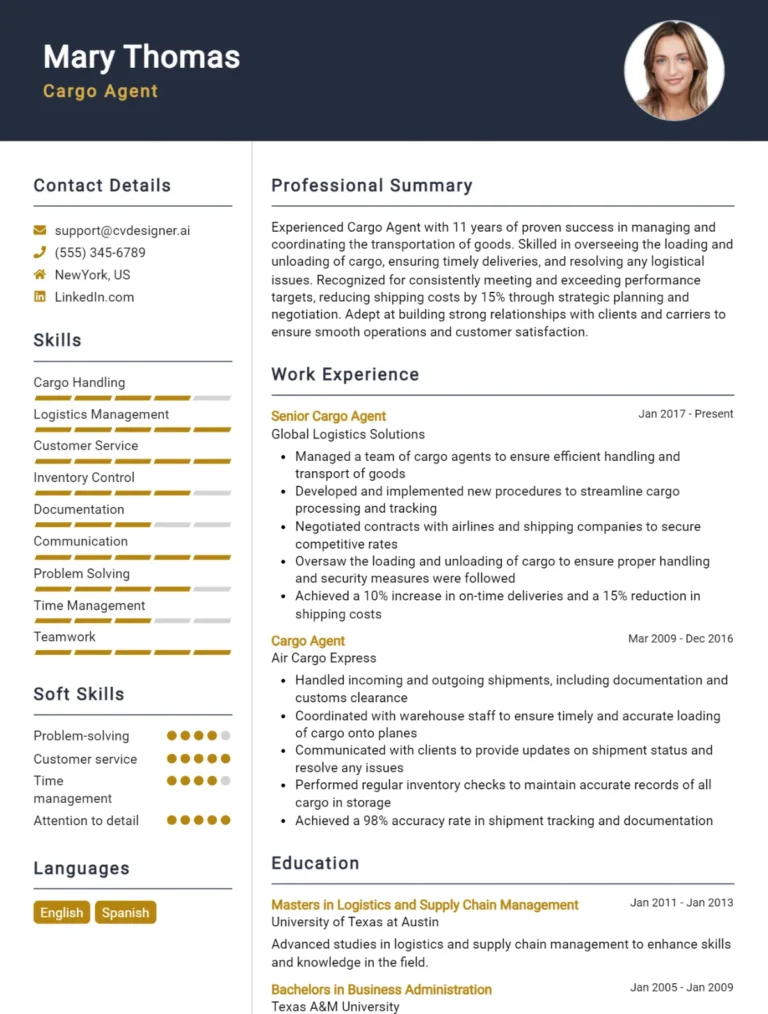 Cargo Agent CV Example For 2025: Effective CV Writing Tips