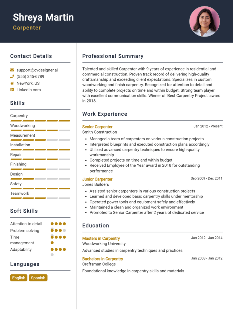 Carpenter Resume Example for 2025: Best Formatting Tips