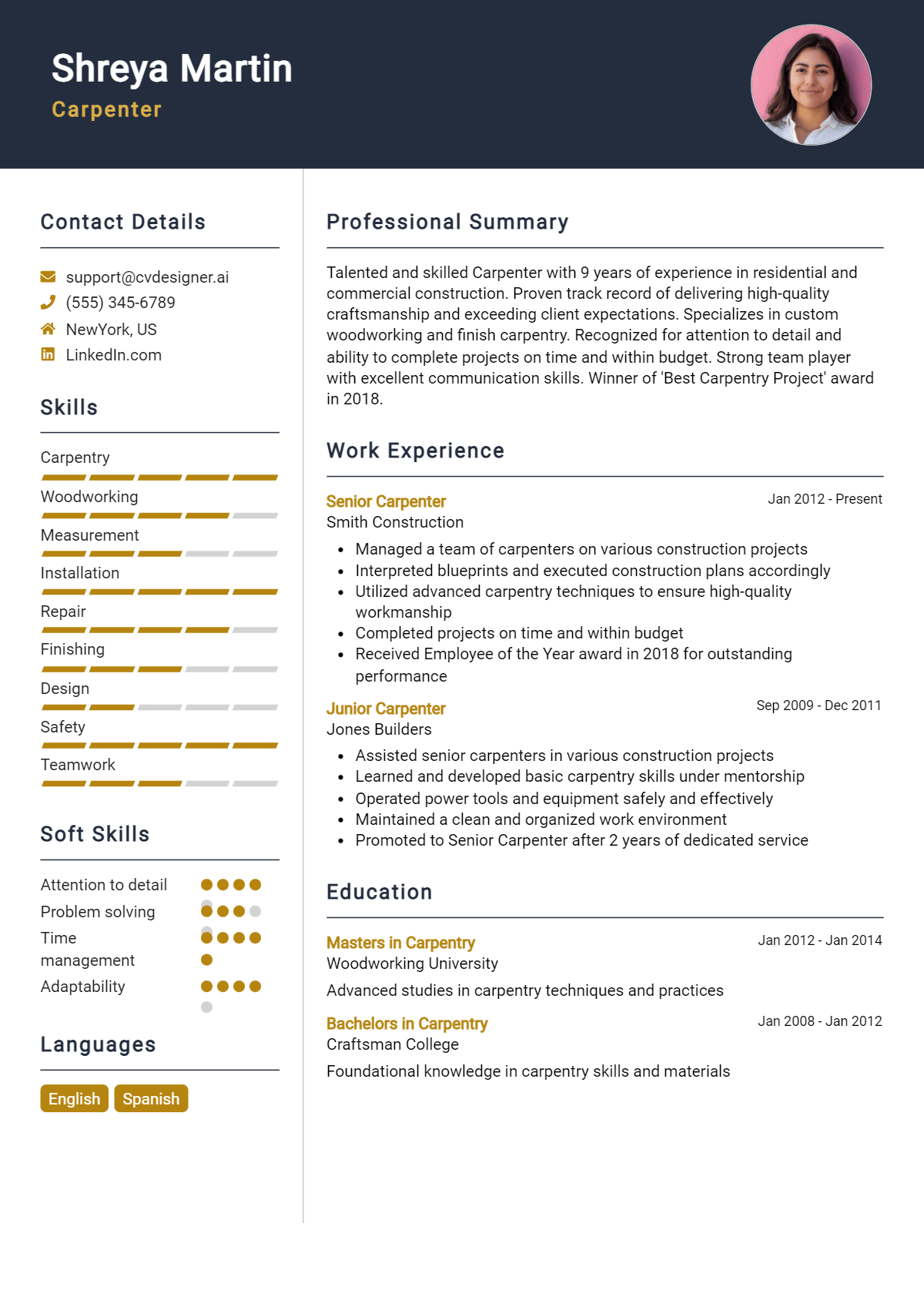 Carpenter Resume Example