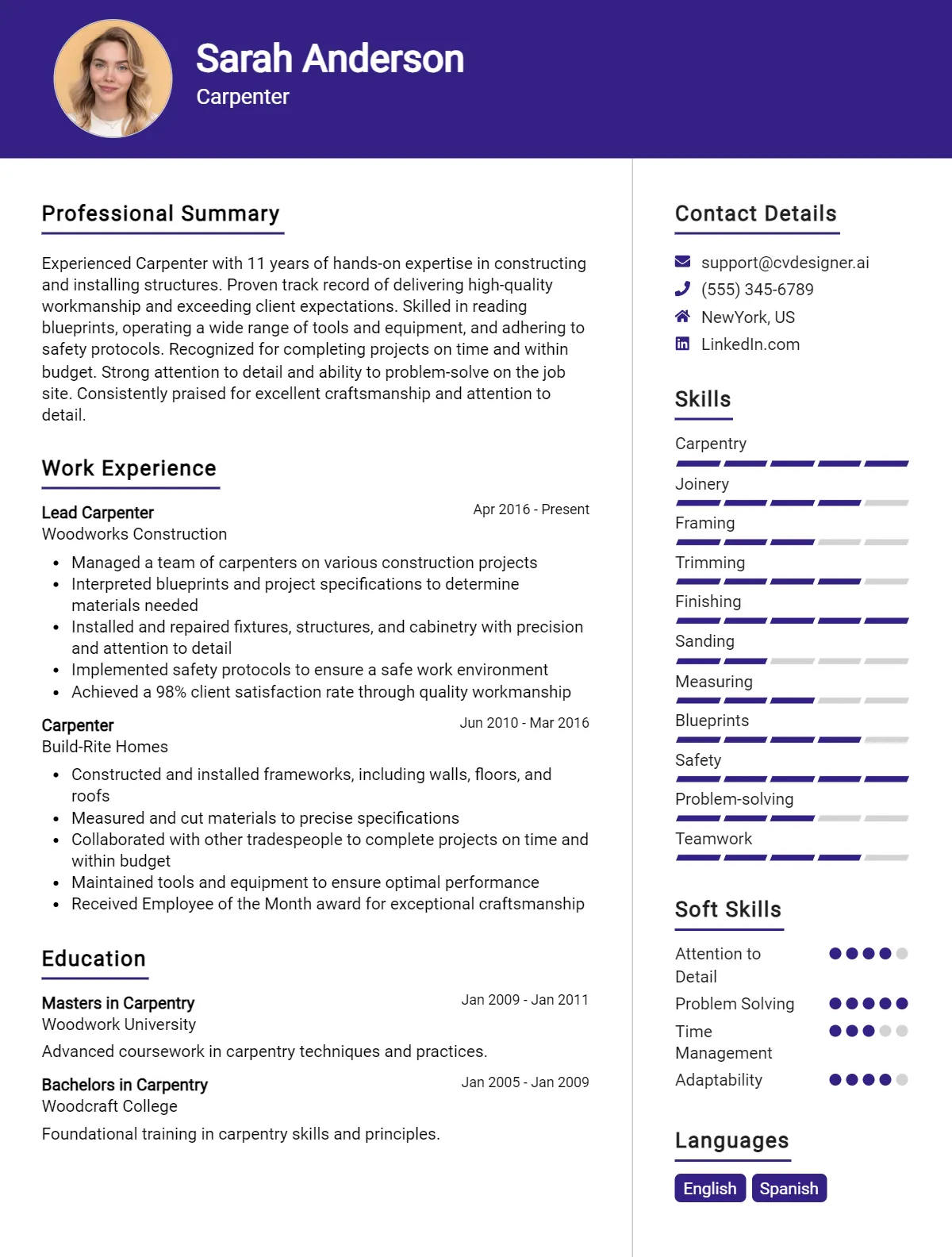 Carpenter CV Example For 2025: How to Create a Professional CV ...