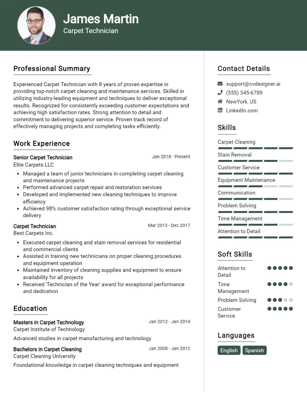 Carpet Technician CV Example