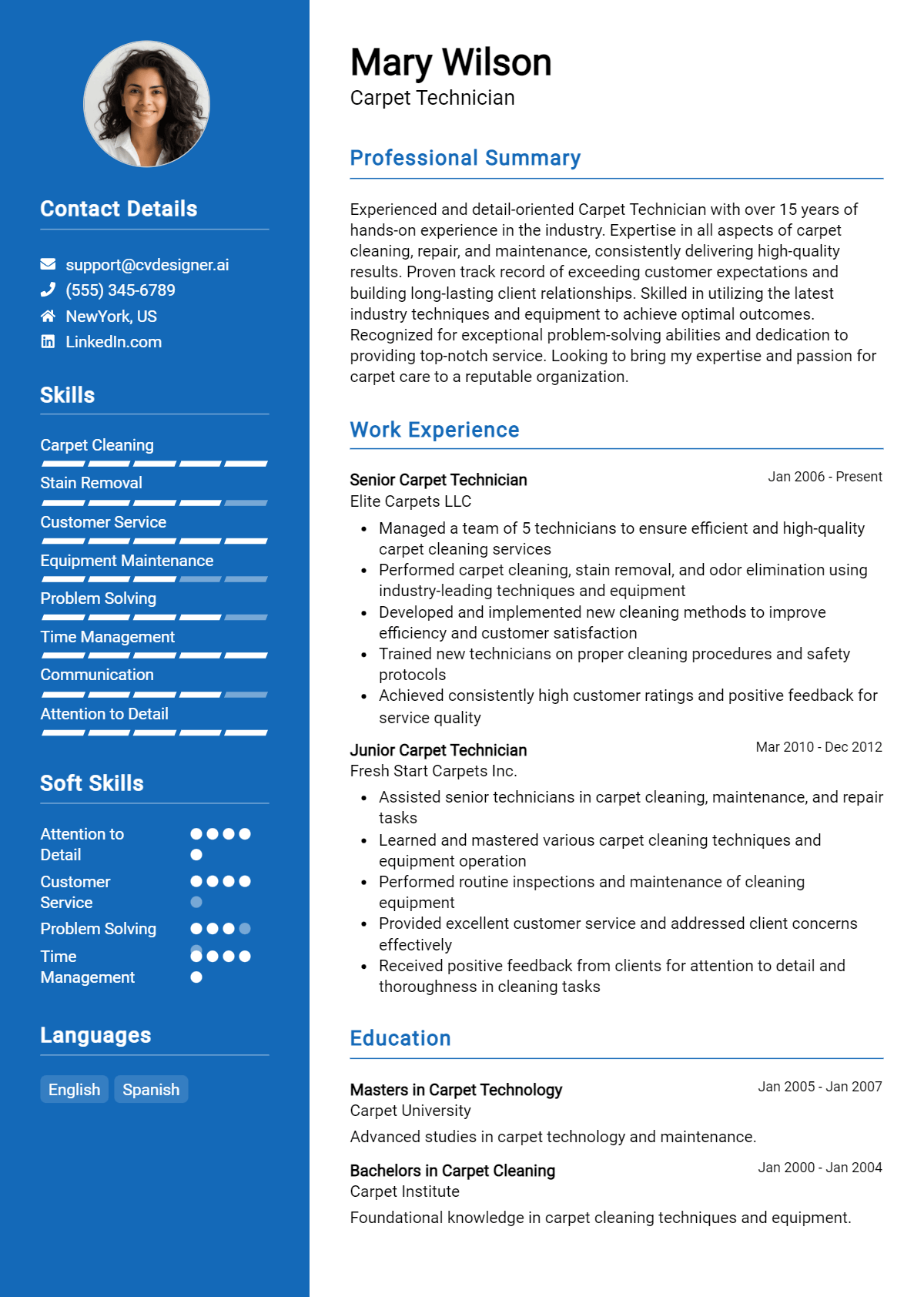 Carpet Technician Resume Example