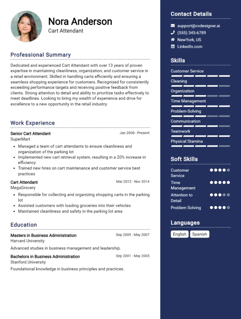 Cart Attendant CV Example For 2025: Proven Tips & Templates