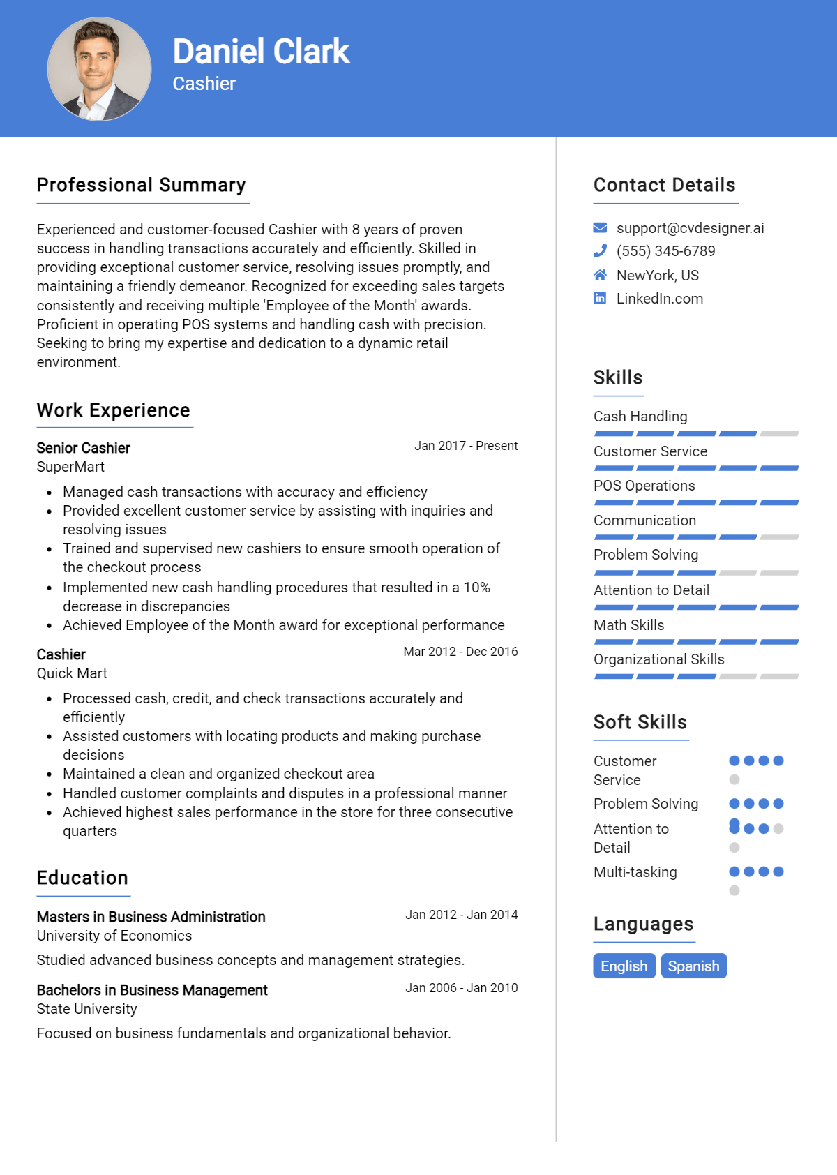 Cashier Resume Example