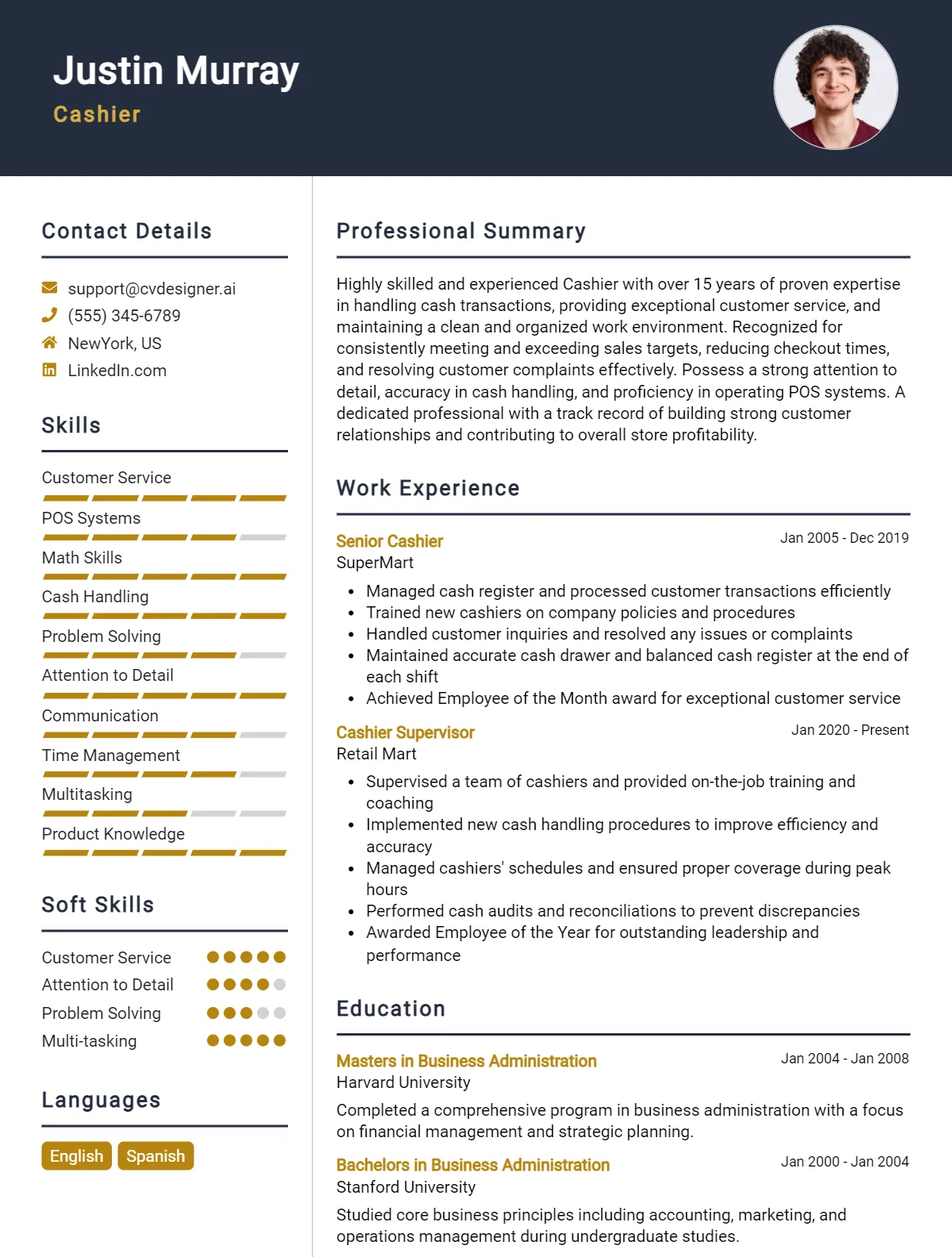 Cashier CV Example