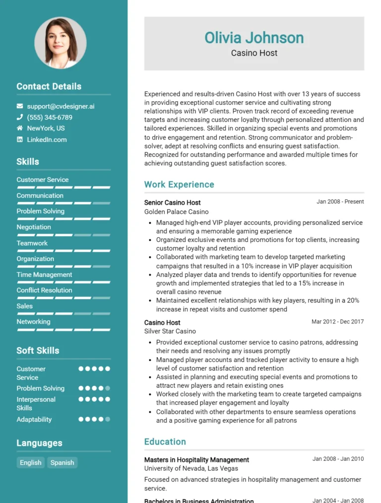 Casino Host CV Example For 2025: Strategies & Templates