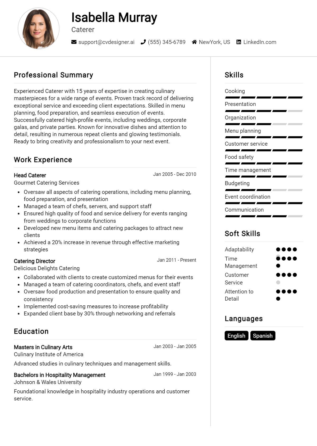 Caterer Resume Example for 2024: Free Professional Templates ...