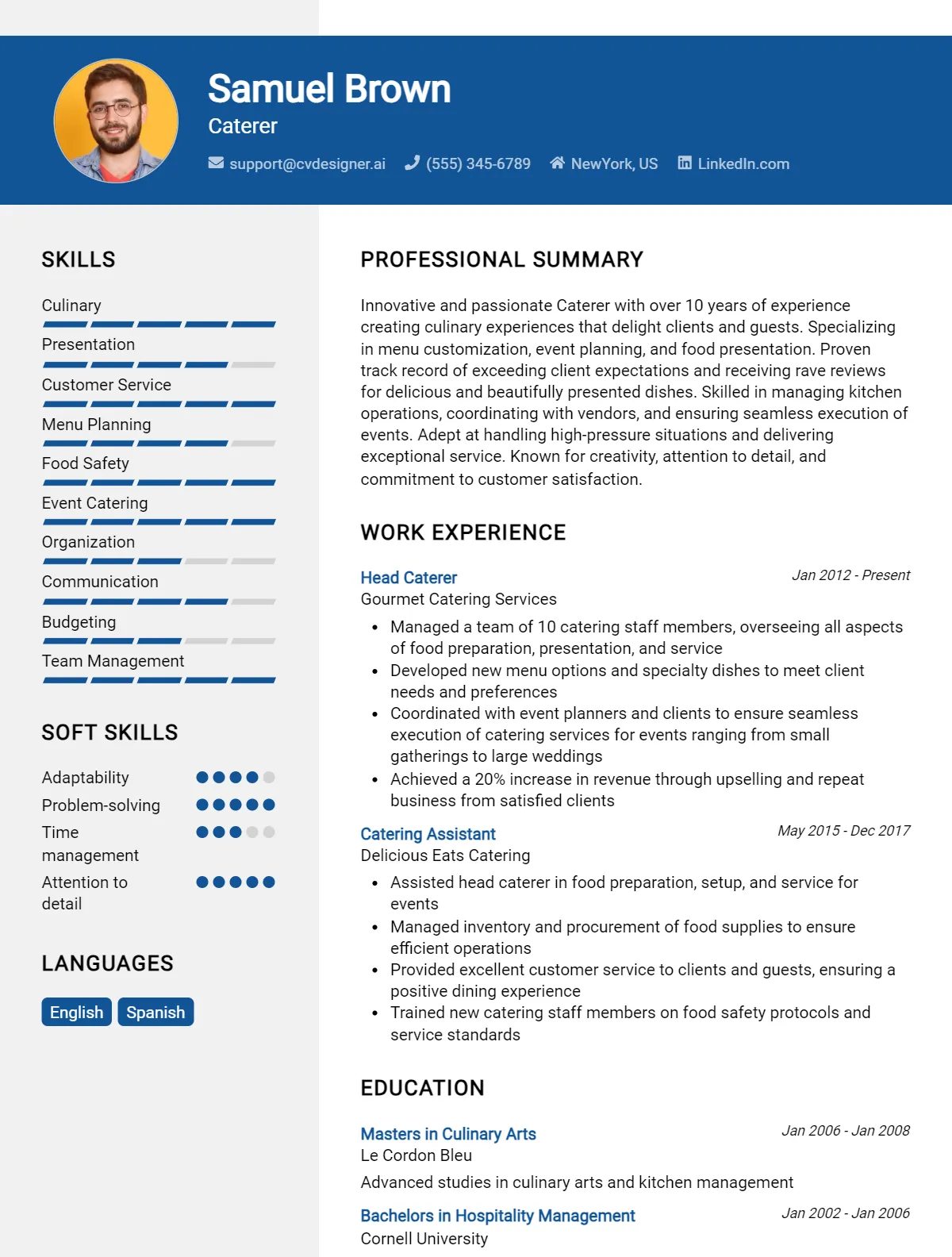 Caterer CV Example