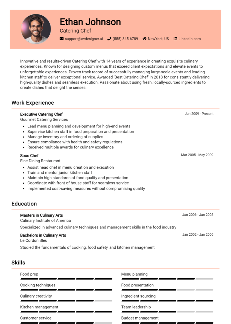 Catering Chef Resume Example for 2025: Samples & Best Practices