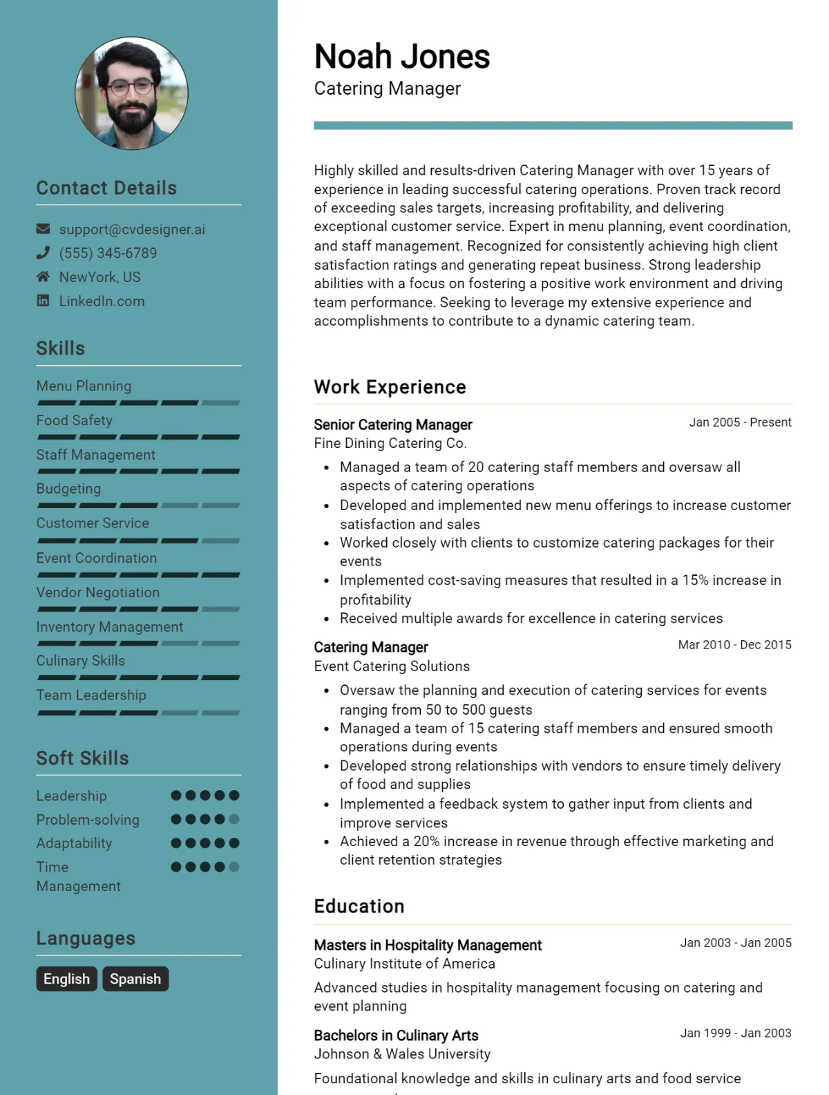 Catering Manager CV Example