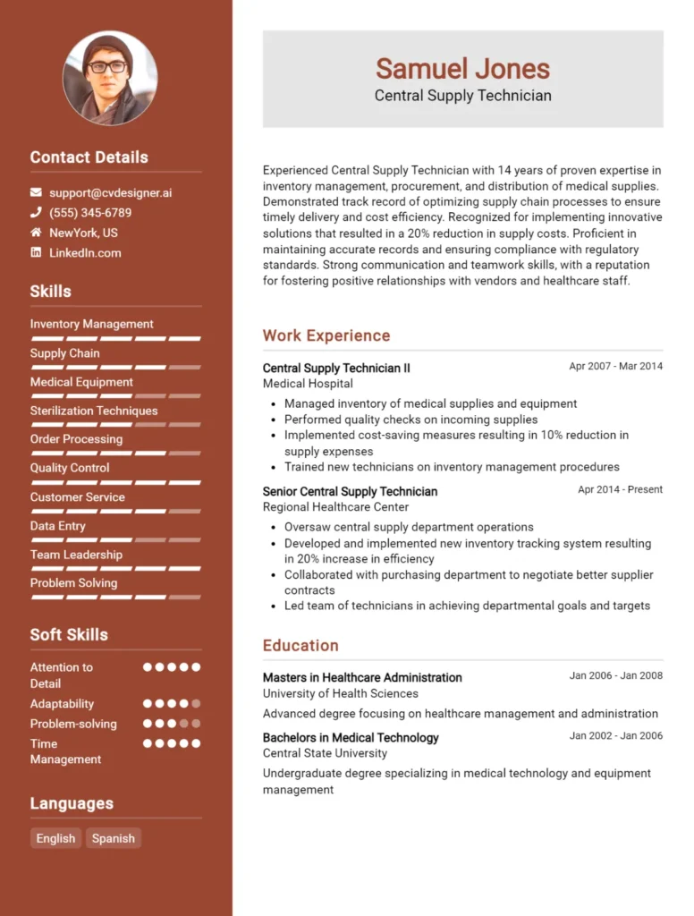 Central Supply Technician CV Example