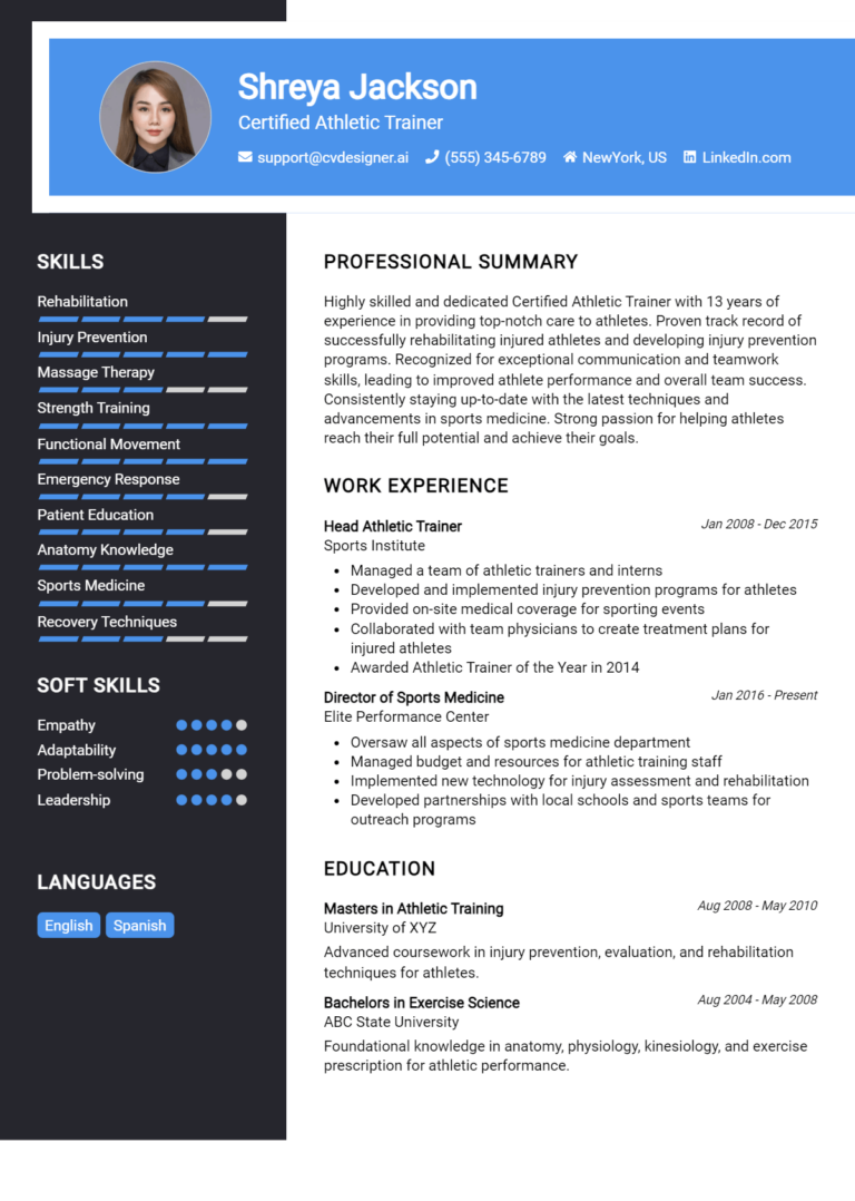 Certified Athletic Trainer Resume Example for 2025: How to Create a Professional CV
