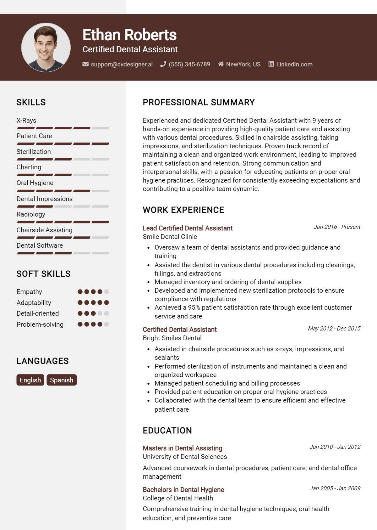 Certified Dental Assistant Resume Example