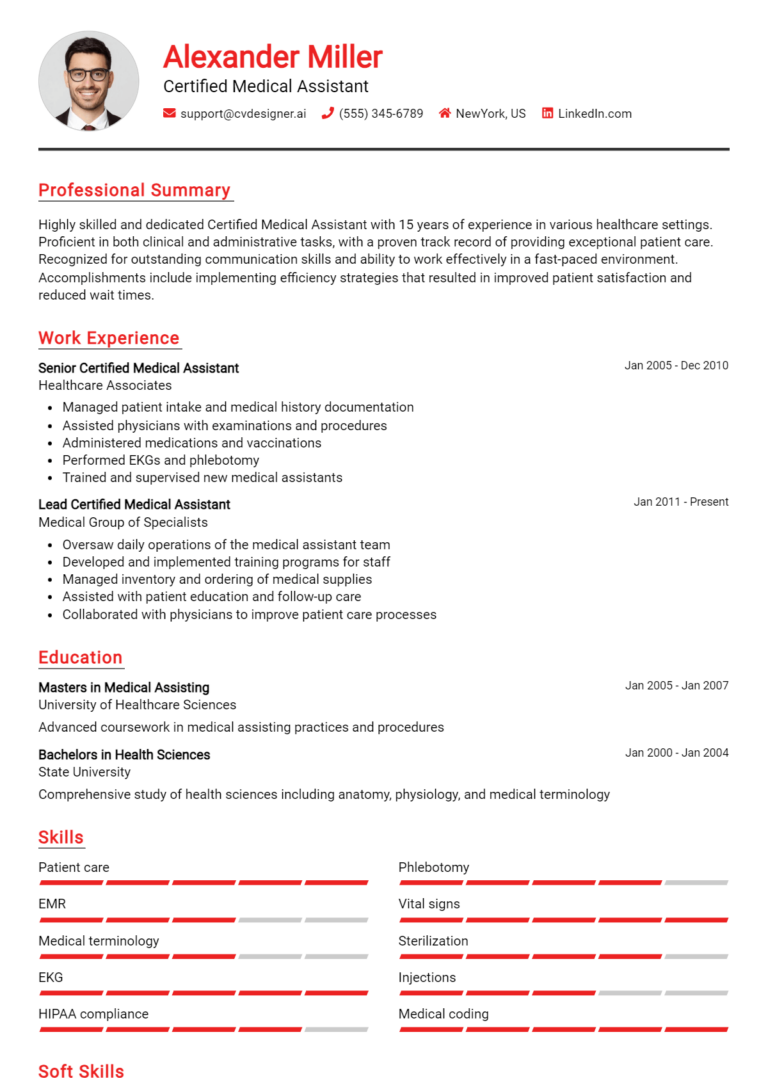 Certified Medical Assistant Resume Example for 2025: Samples & Best Practices