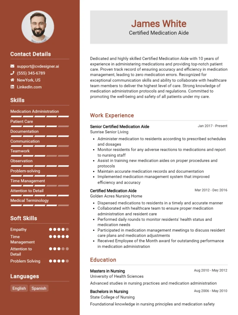 Certified Medication Aide CV Example For 2025: How to Craft a Winning CV