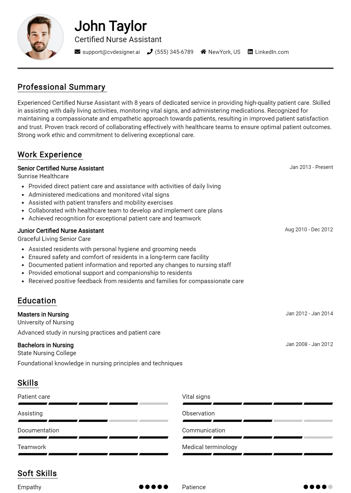 Certified Nurse Assistant Resume Example