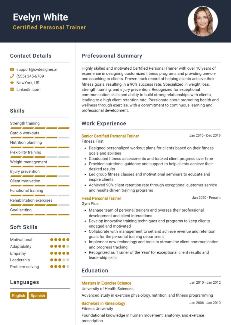 Certified Personal Trainer Resume Example for 2025: Best Formatting Tips