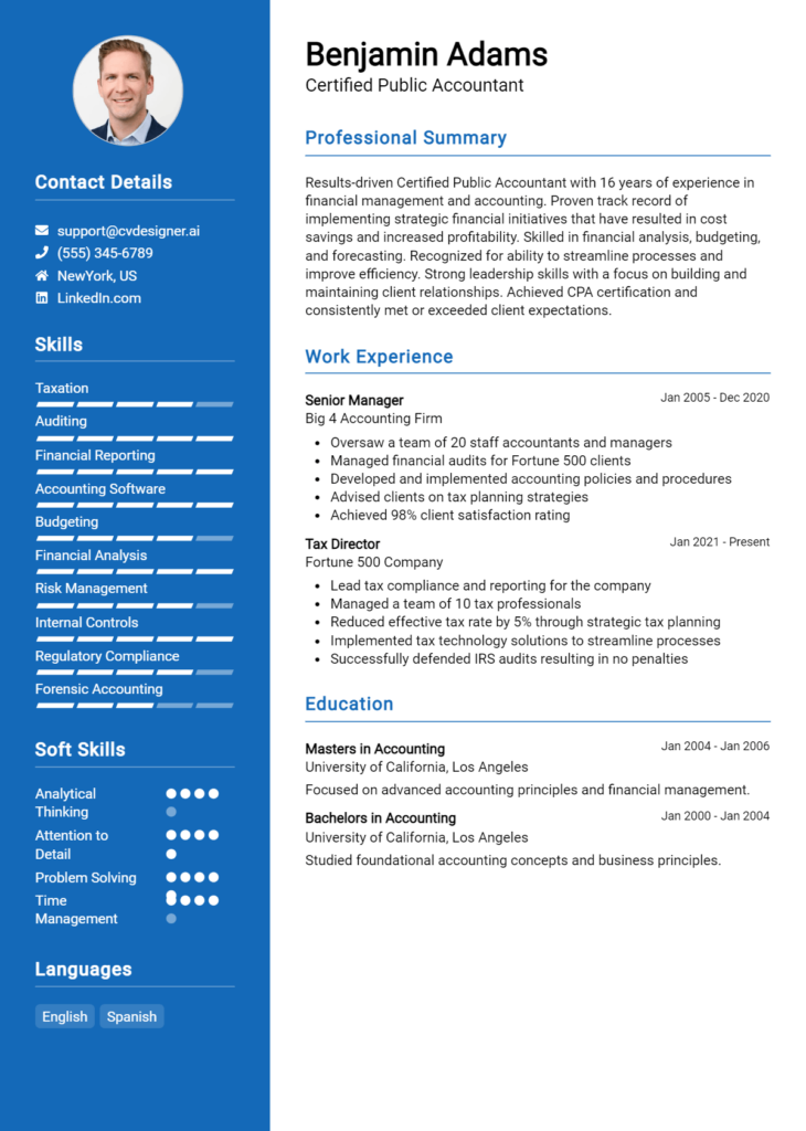 Certified Public Accountant Resume Example