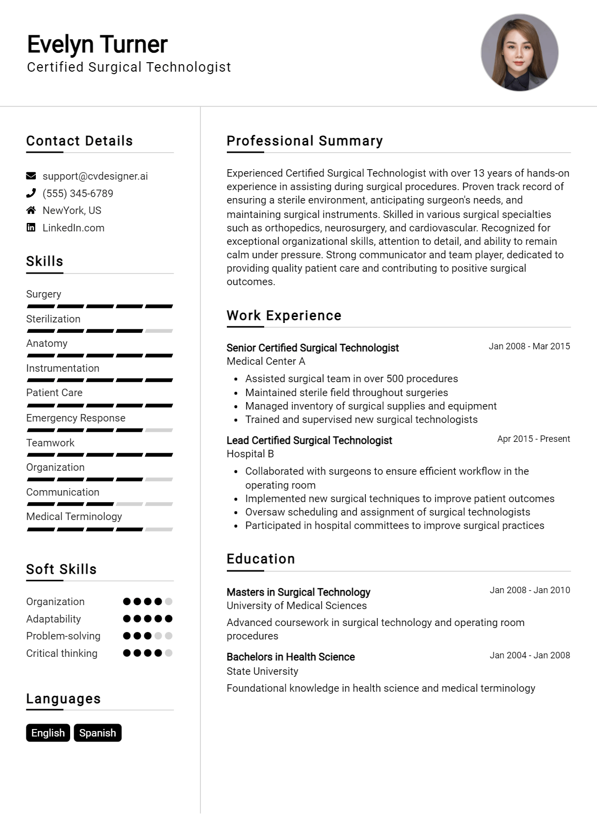 Certified Surgical Technologist Resume Example