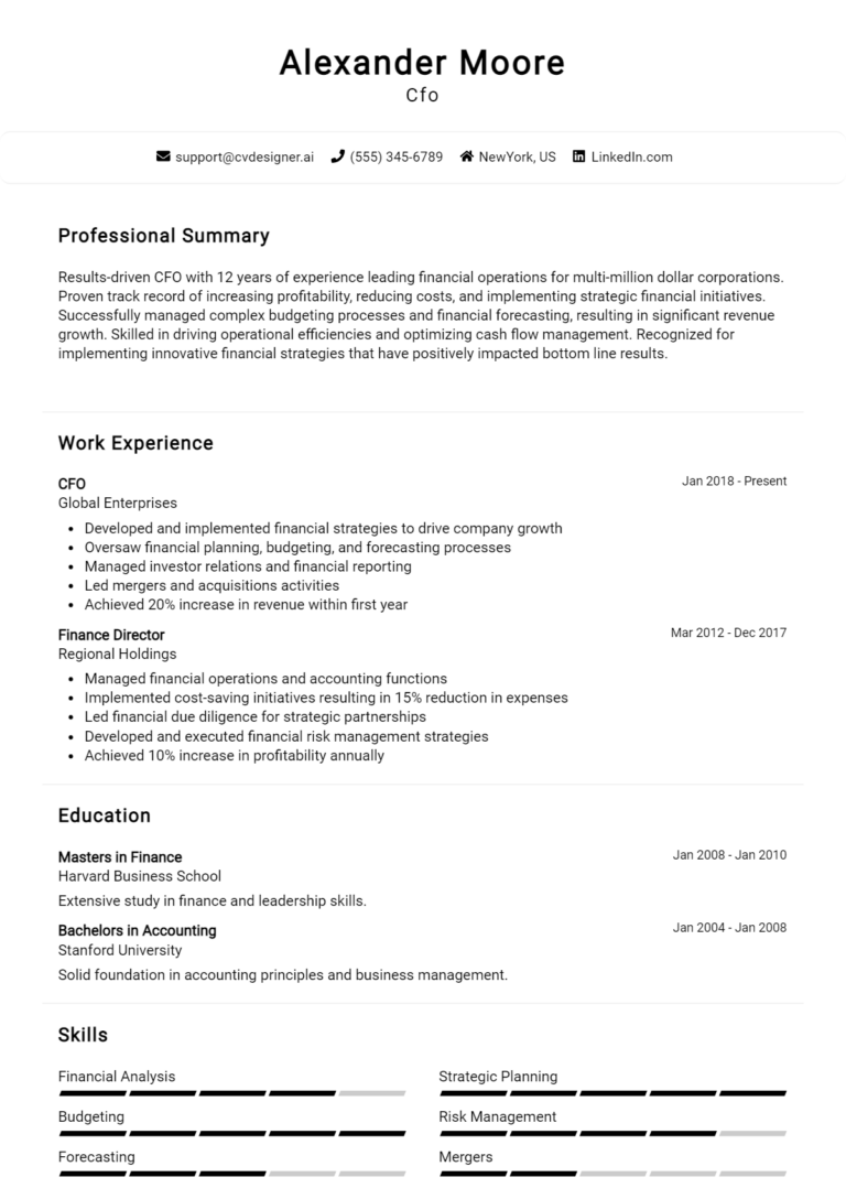 CFO Resume Example for 2025: Top CV Skills