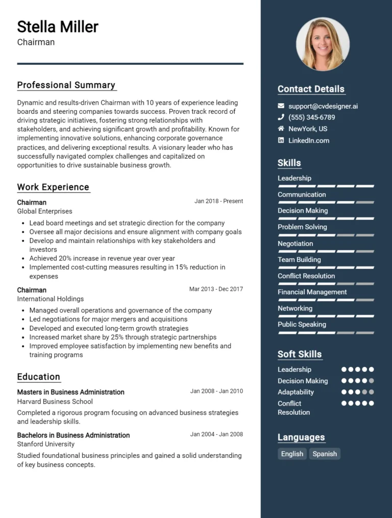 Chairman CV Example For 2025: Tips to Stand Out