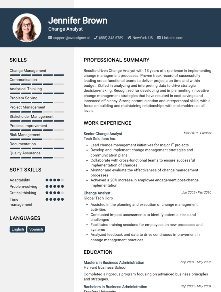Change Analyst CV Example For 2025: How to Create a Professional CV
