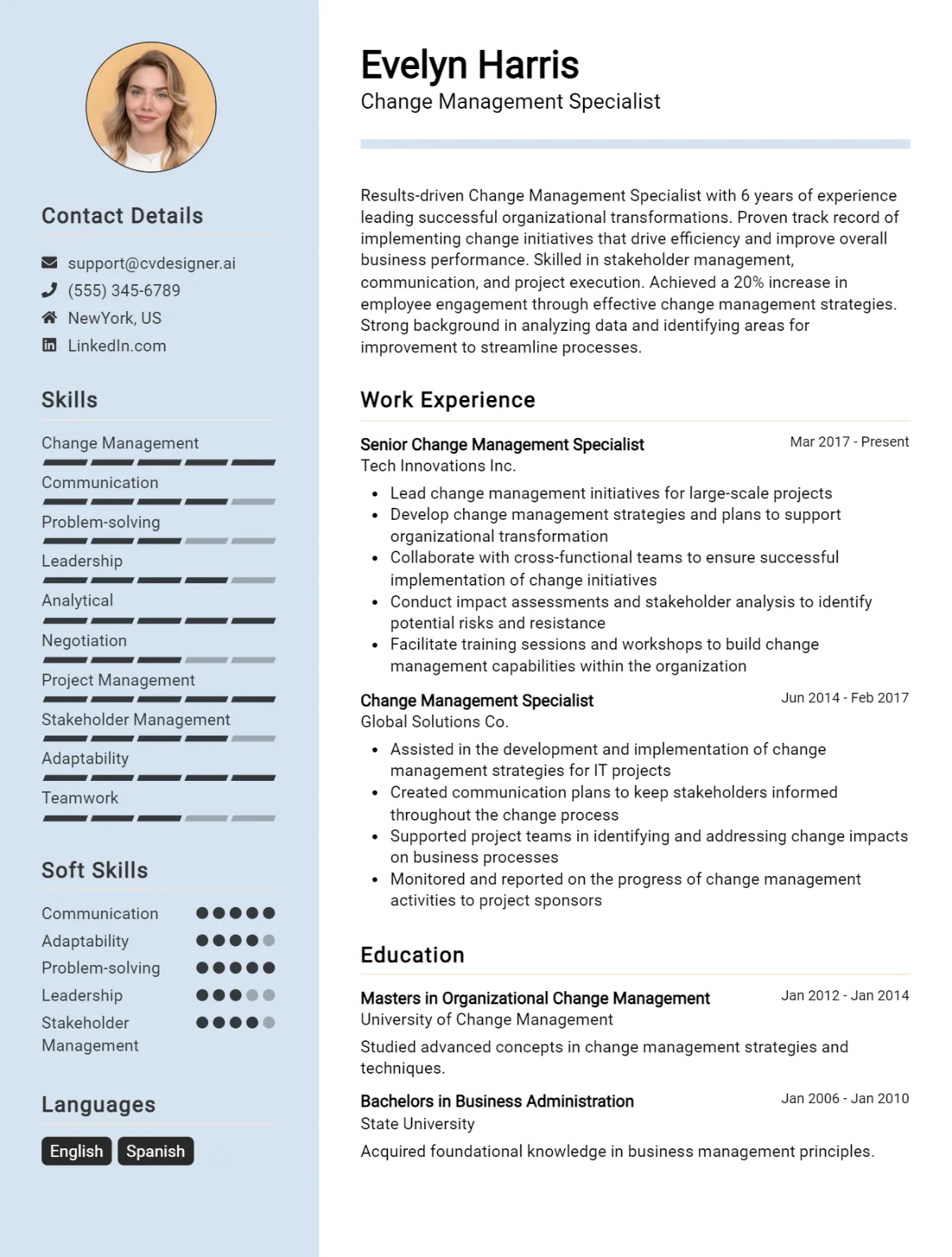 Change Management Specialist CV Example