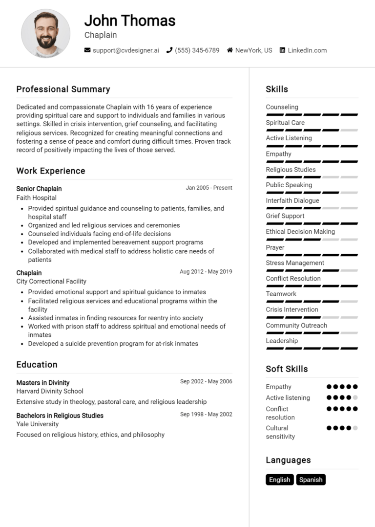 Chaplain Resume Example for 2025: Tips to Stand Out