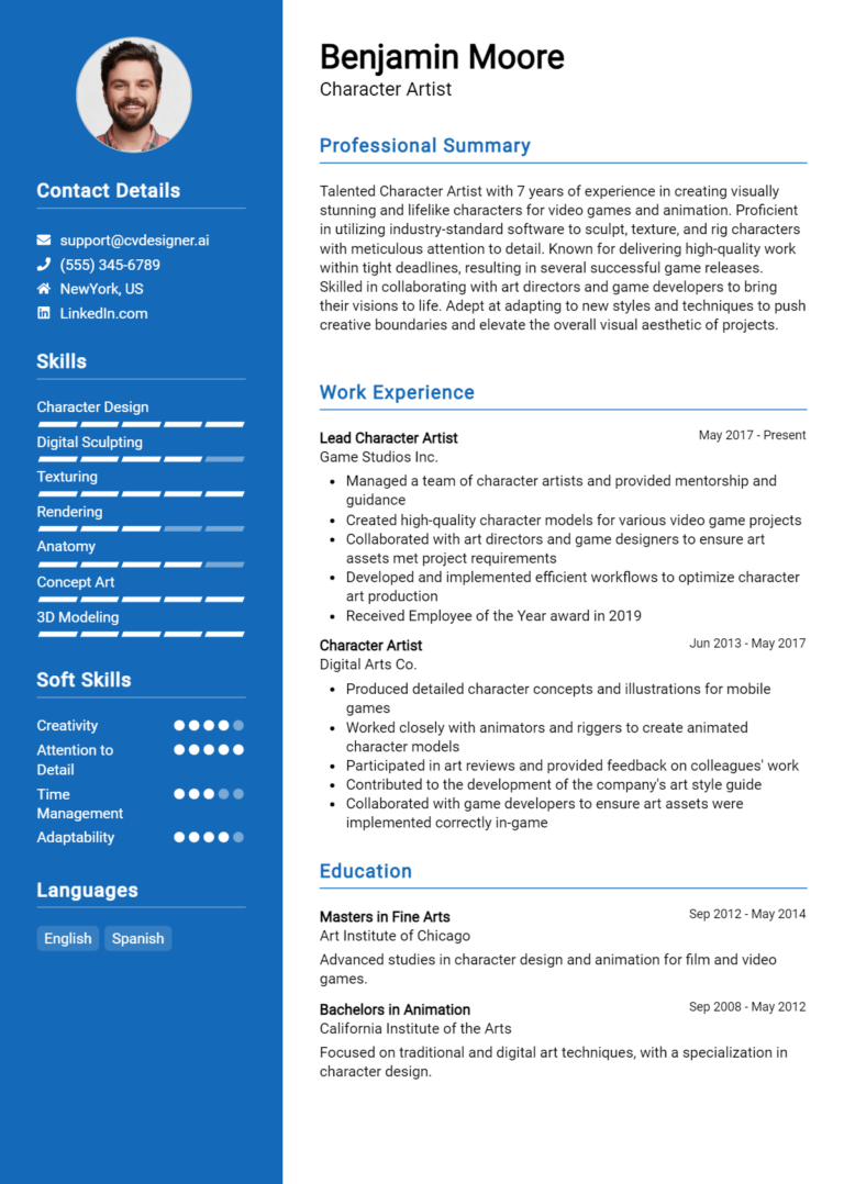 Character Artist Resume Example for 2025: Expert Tips