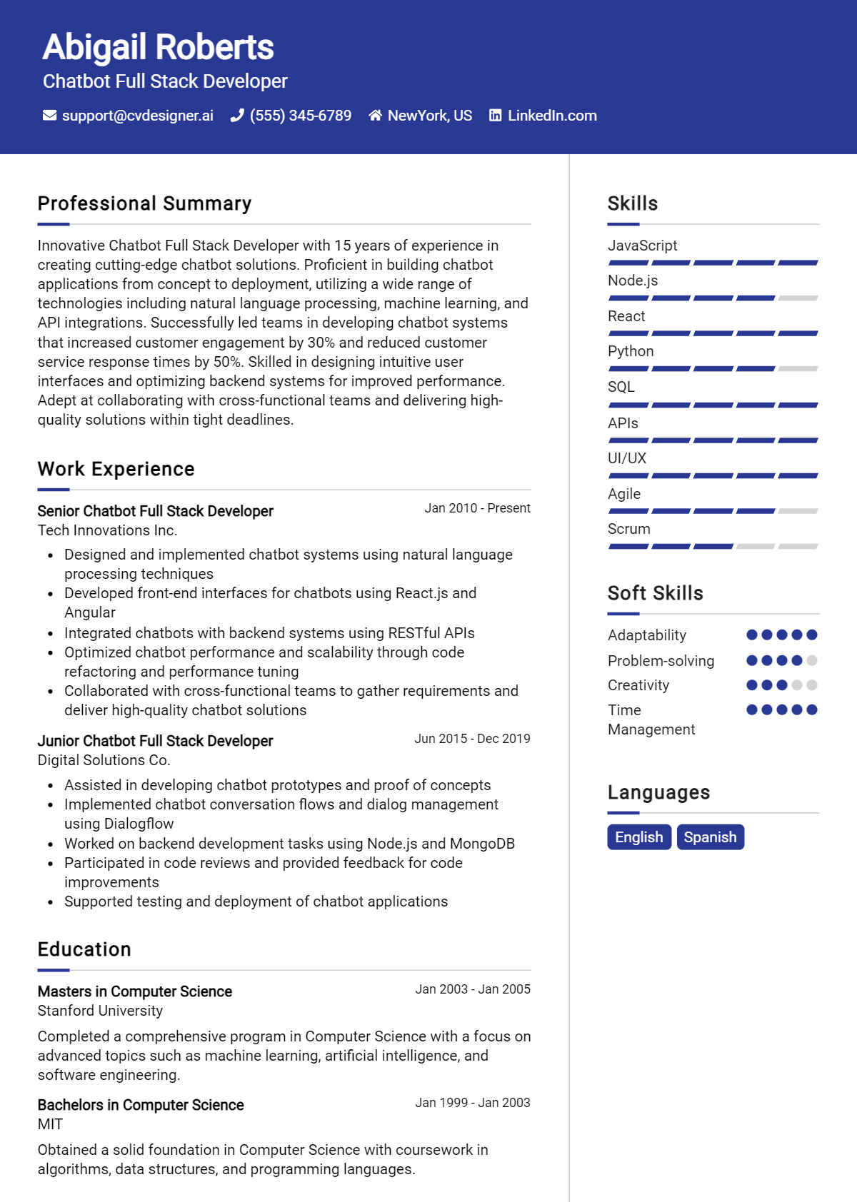 Chatbot Full Stack Developer Resume Example