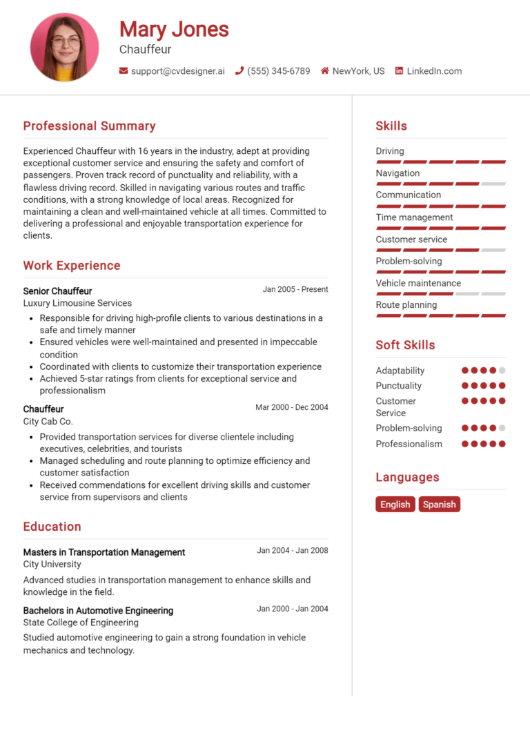 Chauffeur Resume Example for 2025: Top Templates