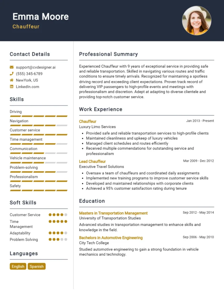 Chauffeur CV Example For 2025: Tips to Stand Out