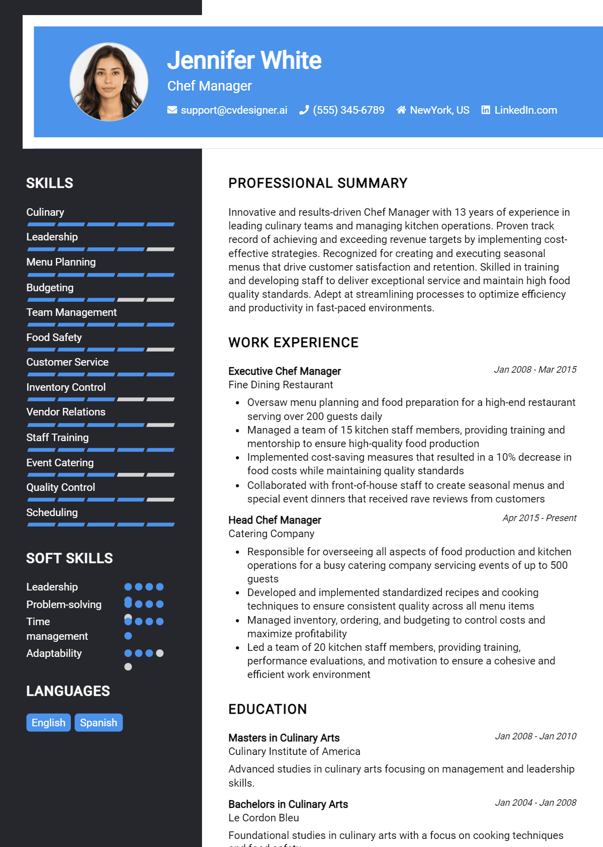 Chef Manager Resume Example