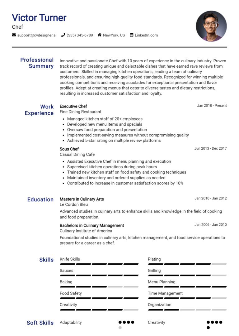 Chef Resume Example for 2025: Best Formatting Tips