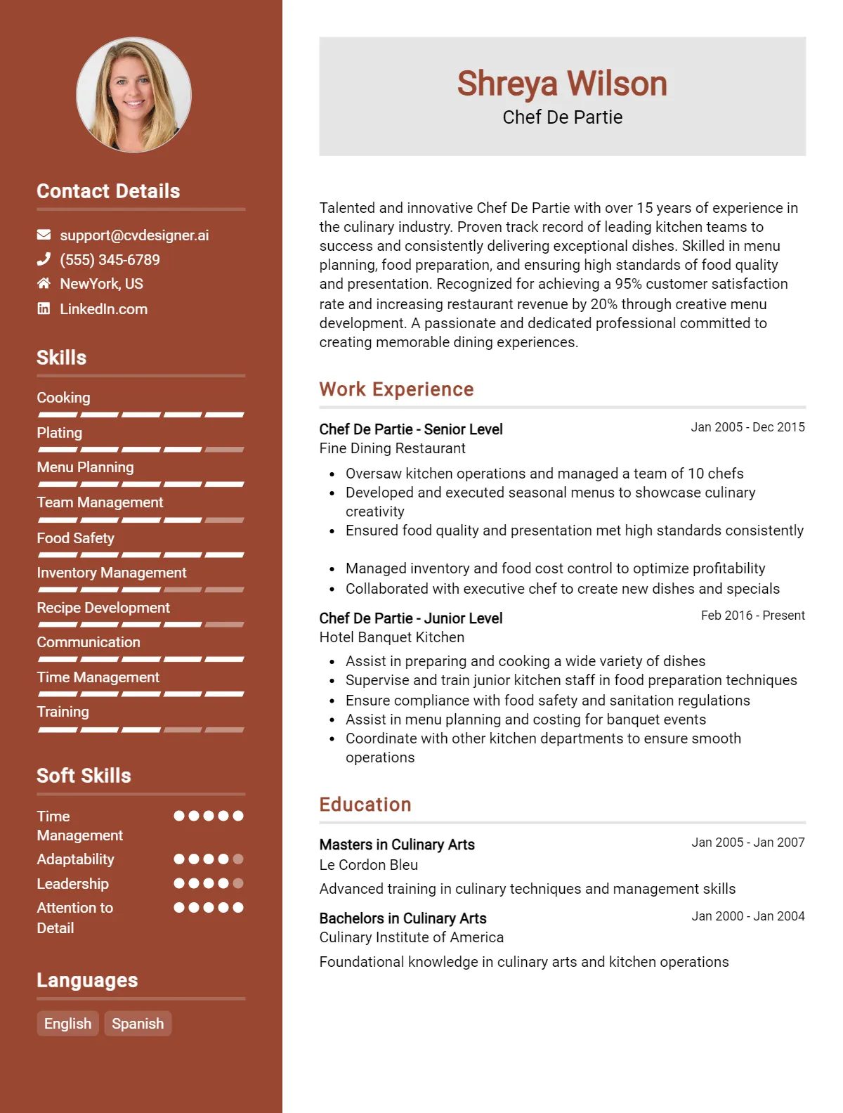 Chef De Partie CV Example