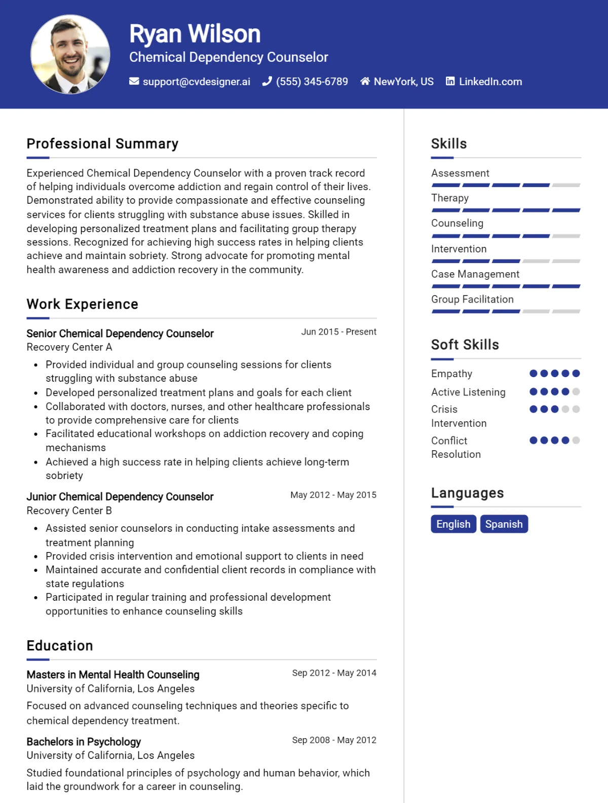 Chemical Dependency Counselor CV Example