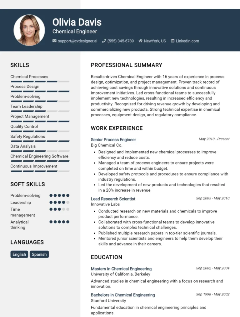 Chemical Engineer CV Example For 2025: Strategies & Templates