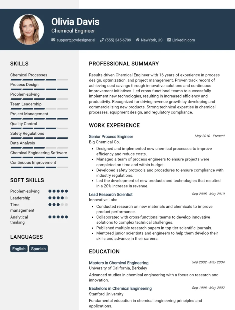 Chemical Engineer CV Example