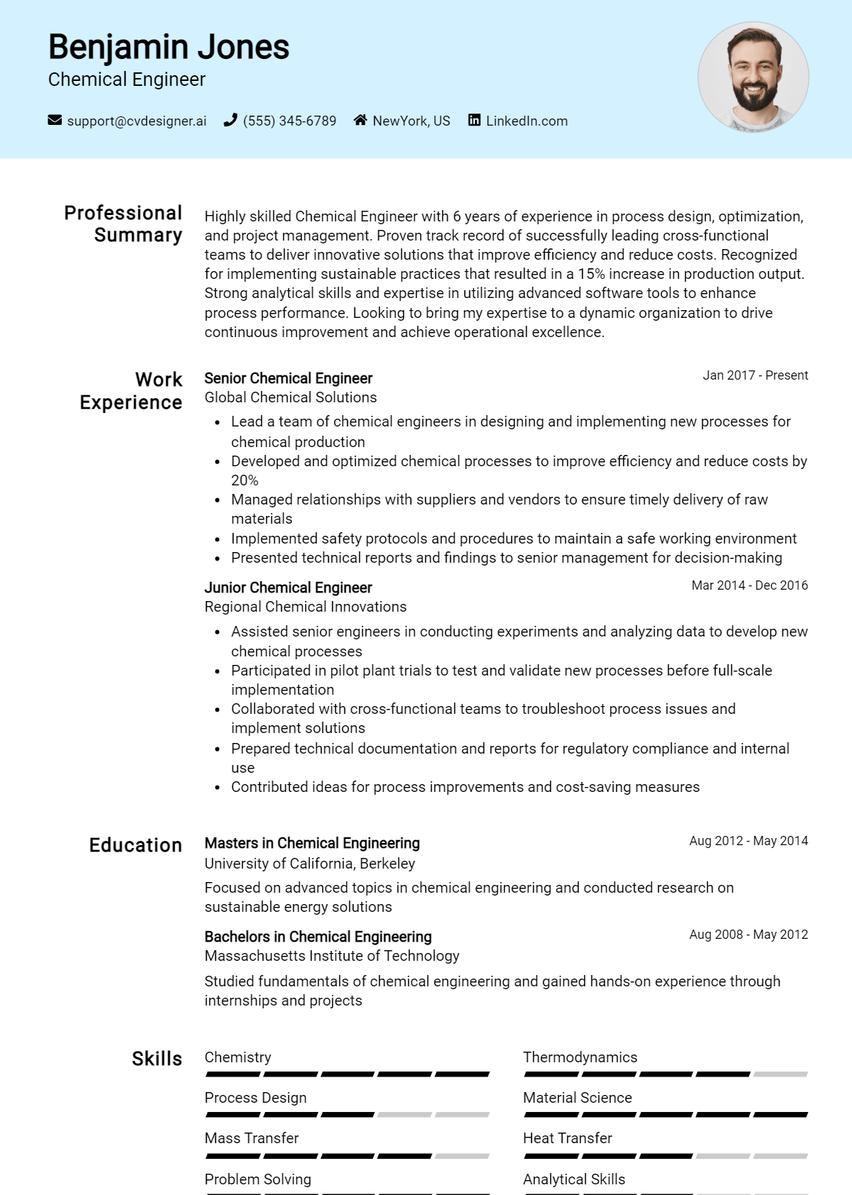 Chemical Engineer Resume Example