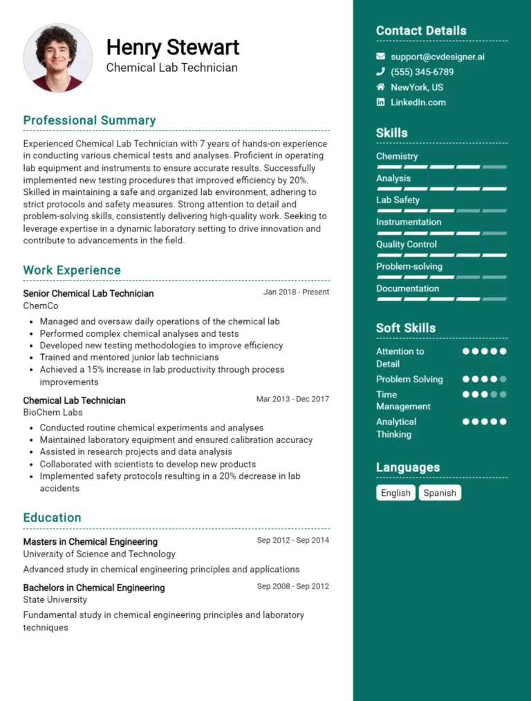 Chemical Lab Technician CV Example For 2025: Best Writing Guide
