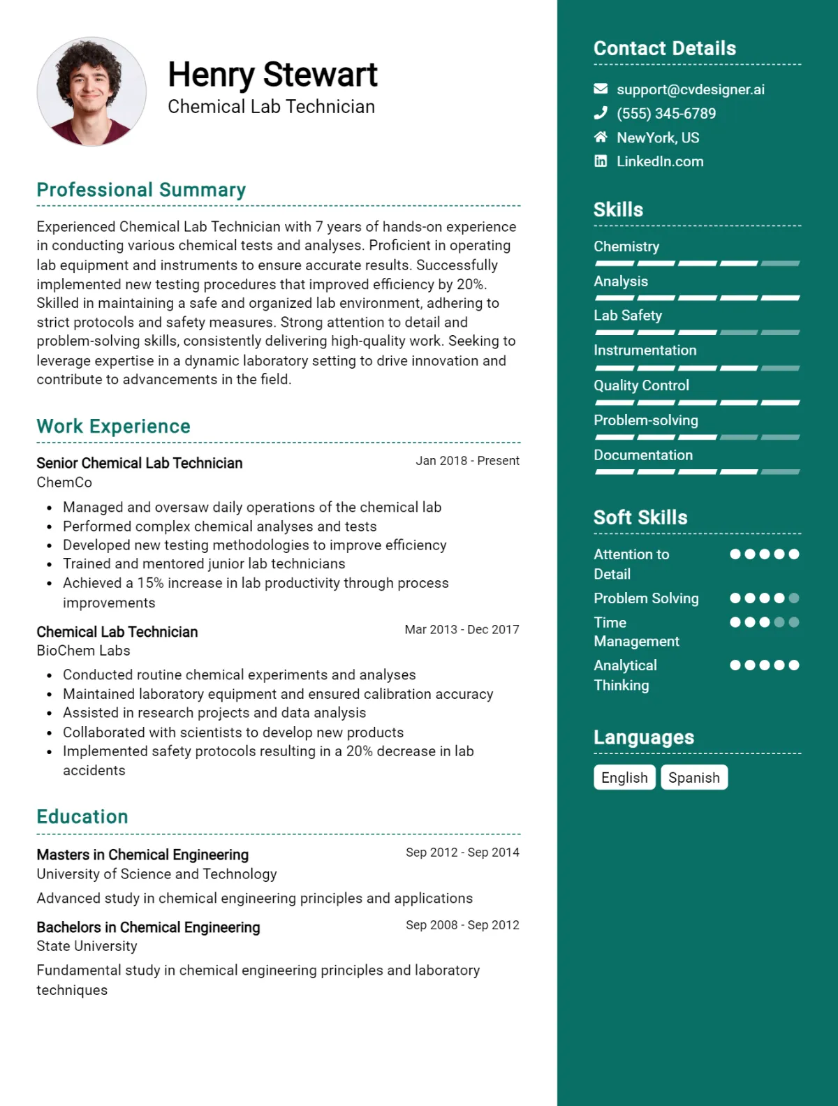 Chemical Lab Technician CV Example